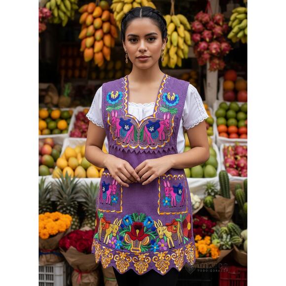 Mexican Folkloric apron embroidered  one of a kind mexico todo corazon - Picture 5 of 9